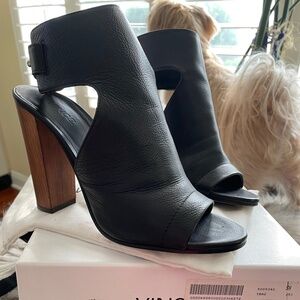 Vince Leather Addie Black Peep-Toe Bootie, Black 8M (Pre-owned)